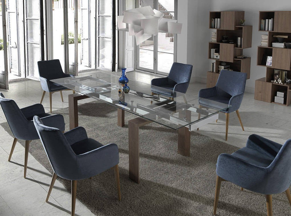 Mesa comedor Extensible Tapa Cristal Templado Colección Elegance