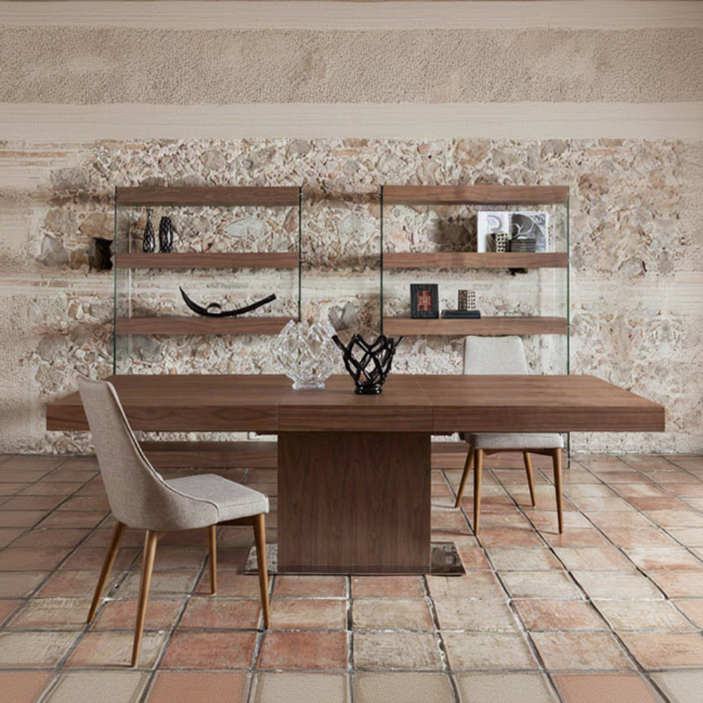 Mesa de comedor rectangular de madera chapada en roble con mecanismo central extensible modelo ELELE025 Sidivani