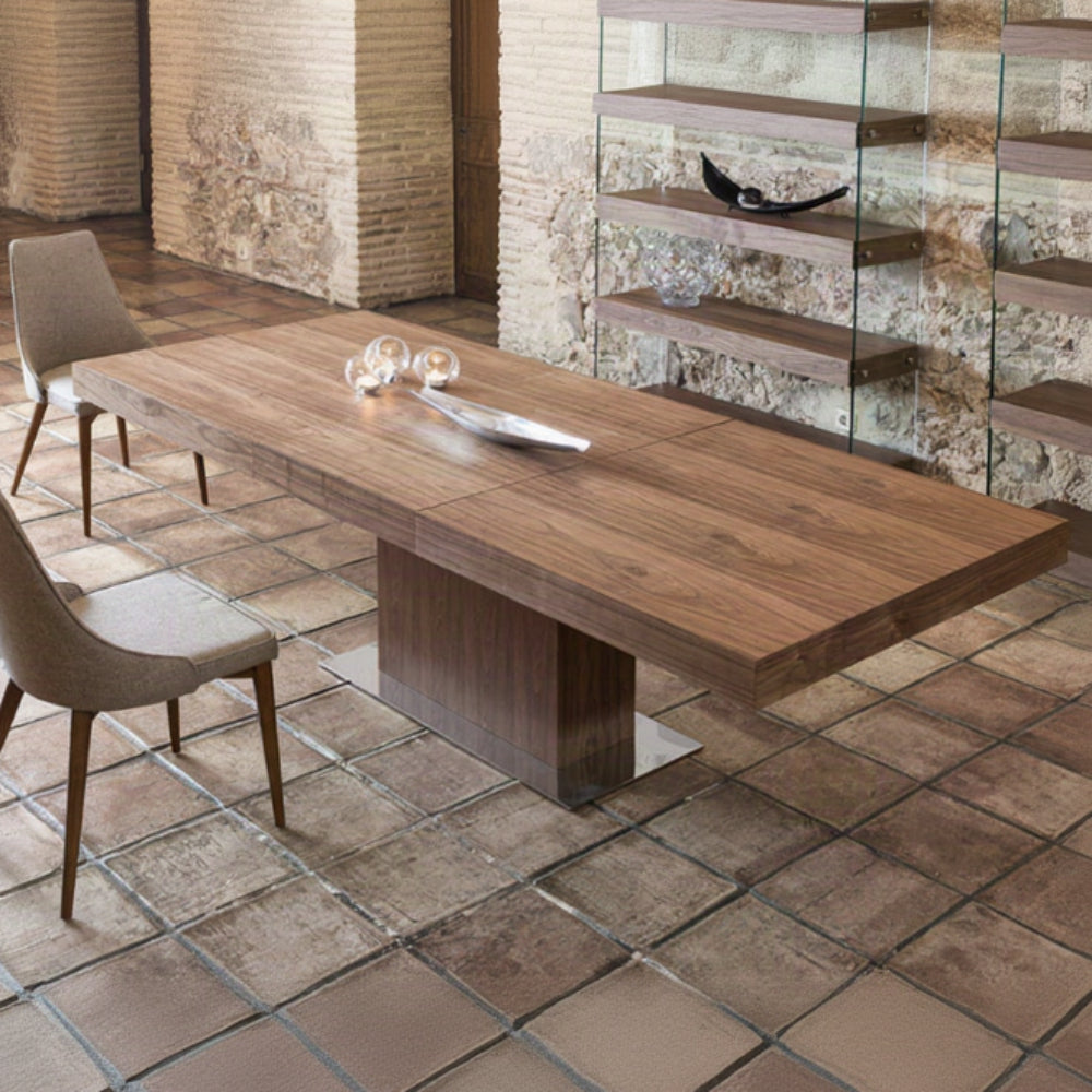 Mesa de comedor rectangular de madera chapada en roble con mecanismo central extensible modelo ELELE025 Sidivani