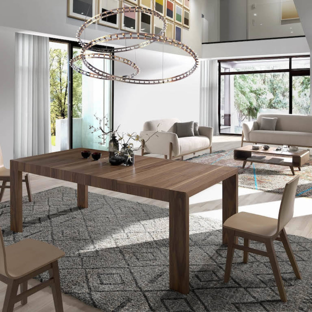 Mesa extensible de madera chapada en nogal con dos extensibles plegables modelo ELEGOB-N5303 Sidivani