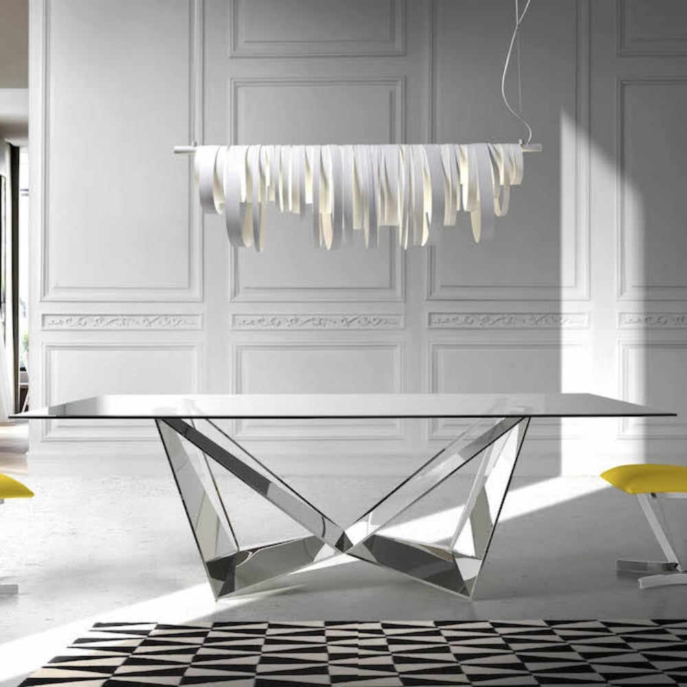 Mesa rectangular con tapa de cristal templado y estructura de acero inoxidable modelo ELECT2061-RECT Sidivani