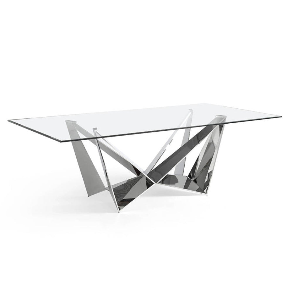 Mesa rectangular con tapa de cristal templado y estructura de acero inoxidable modelo ELECT2061-RECT Sidivani