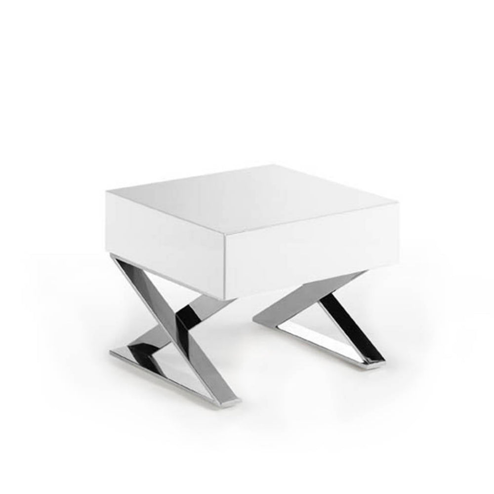 Mesita de Noche Lacada Patas Cruzadas Colección Elegance