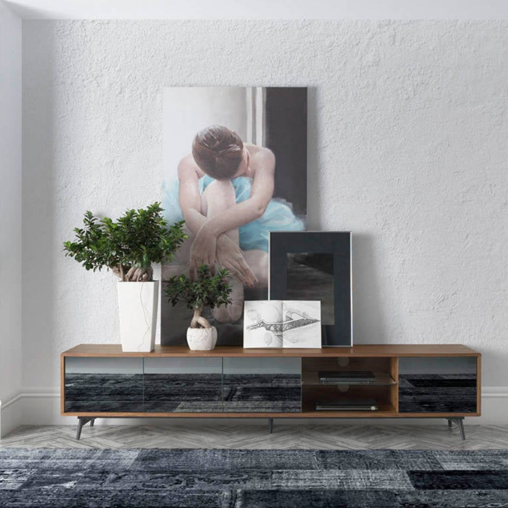 Mueble de TV con Puertas de Espejo Gris Colección Elegance