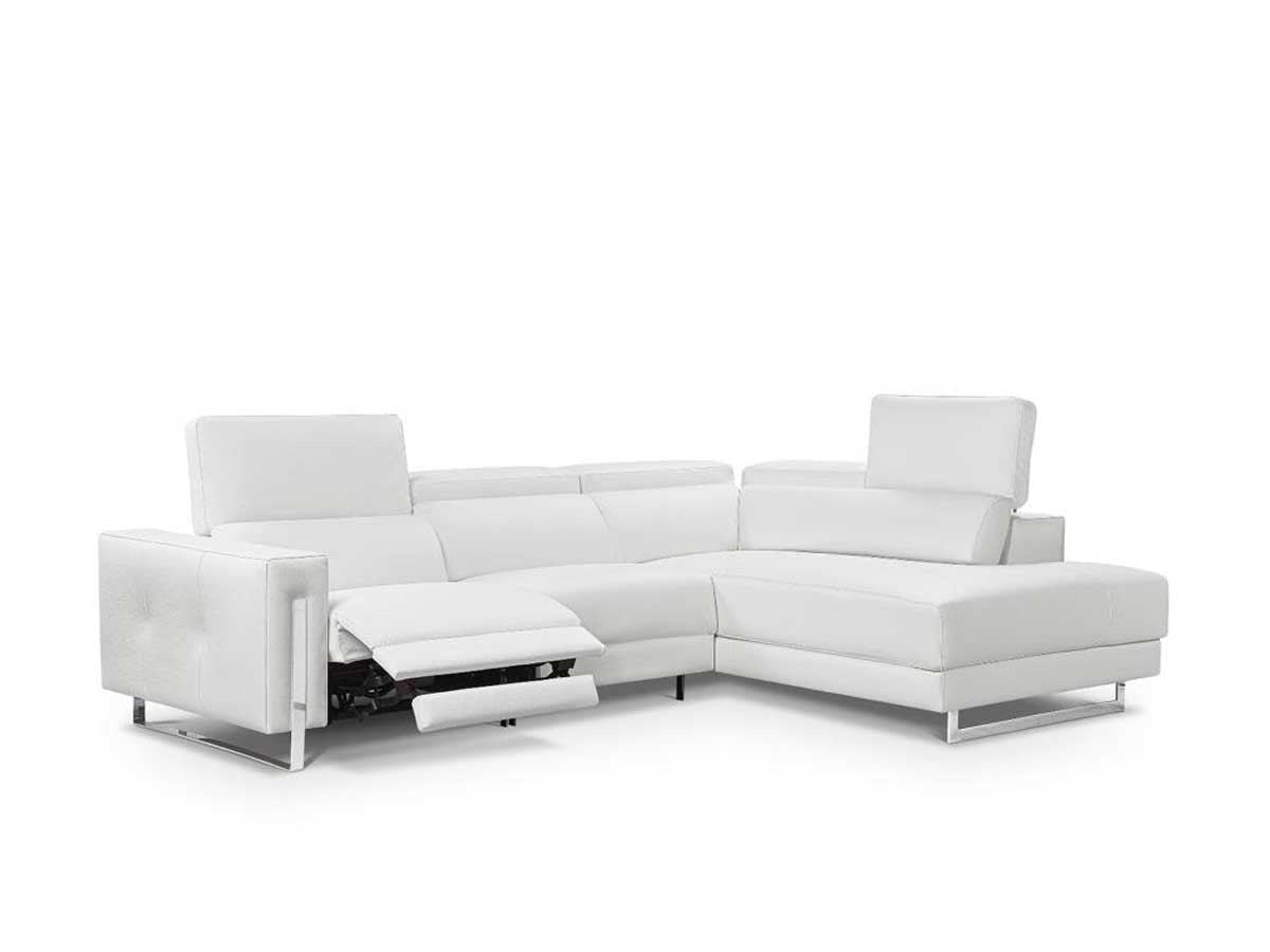 Rinconera de diseño abierto modelo Norman con 2 asientos relax motorizados en Piel Blanca