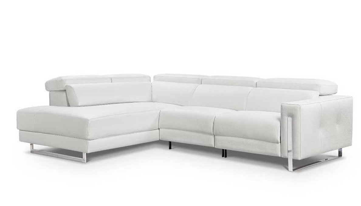 Rinconera de diseño abierto modelo Norman con 2 asientos relax motorizados en Piel Blanca