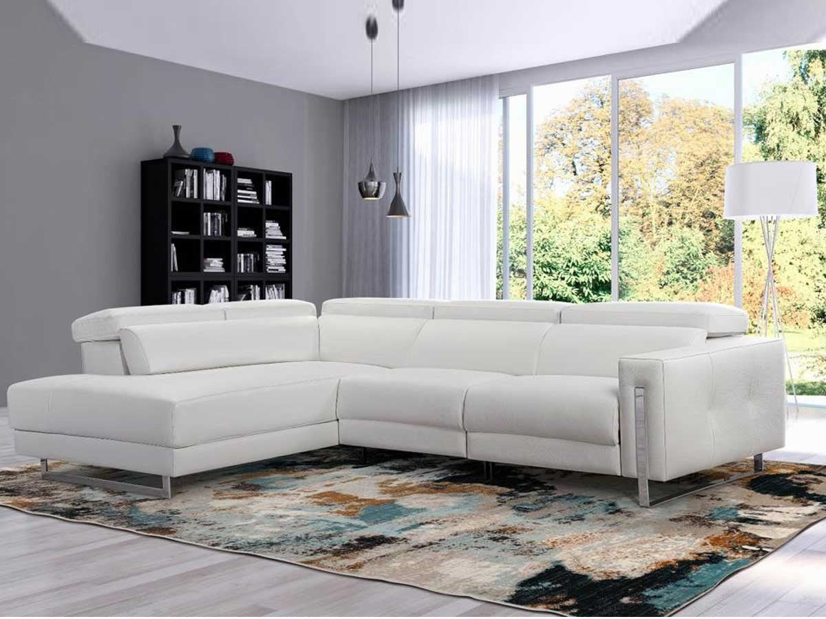 Rinconera de diseño abierto modelo Norman con 2 asientos relax motorizados en Piel Blanca