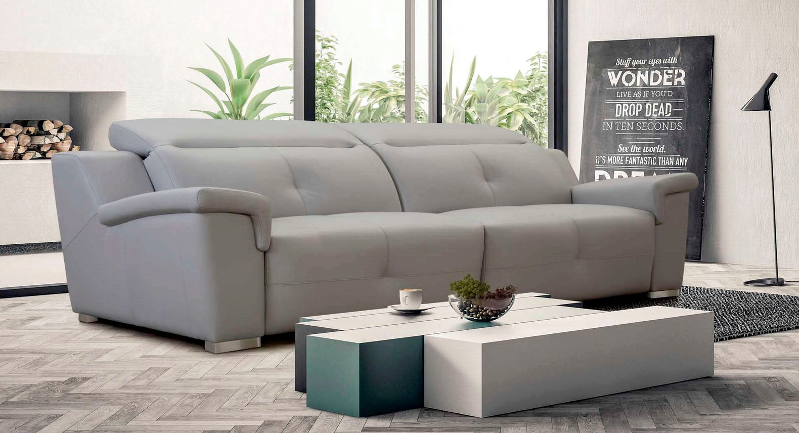Sofá de diseño 2 asientos relax modelo IZZARA en piel