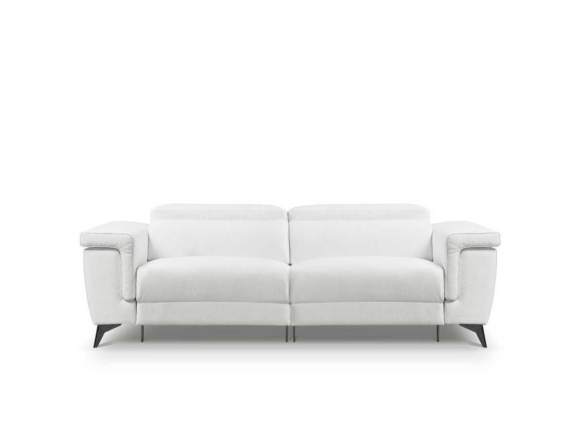 Sofá diseño modelo RENZZO con 2 asientos relax motorizados en Piel Blanca