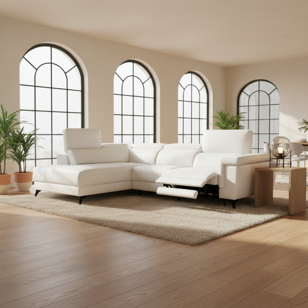 Rinconera diseño abierto con 2 asientos relax motorizados modelo RENZZO Tapizado Piel