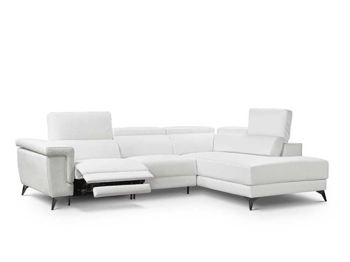 Rinconera de diseño abierto modelo Renzzo con 2 asientos relax motorizados en Piel Blanca
