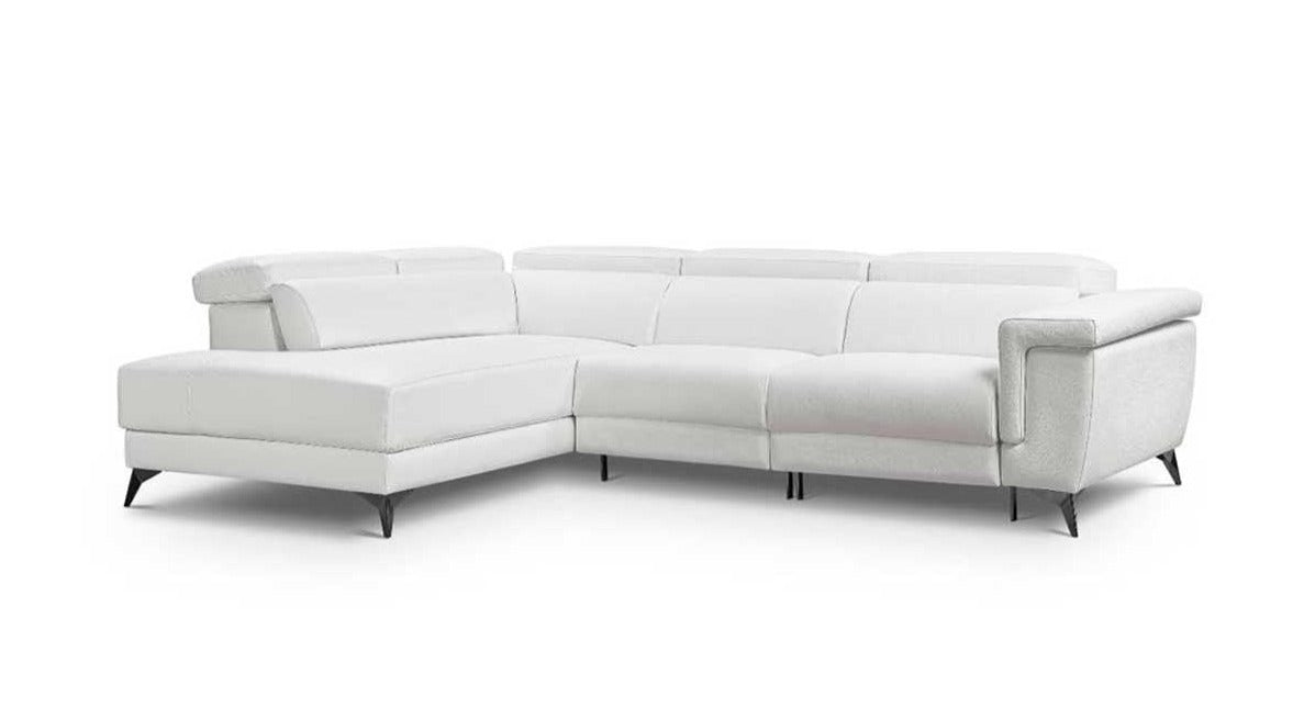 Rinconera de diseño abierto modelo Renzzo con 2 asientos relax motorizados en Piel Blanca