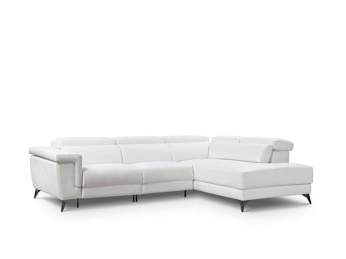 Rinconera de diseño abierto modelo Renzzo con 2 asientos relax motorizados en Piel Blanca