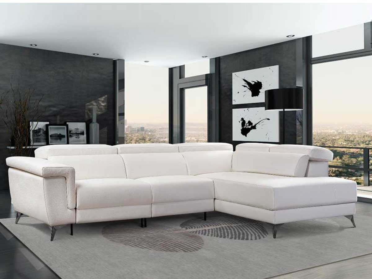 Rinconera de diseño abierto modelo Renzzo con 2 asientos relax motorizados en Piel Blanca