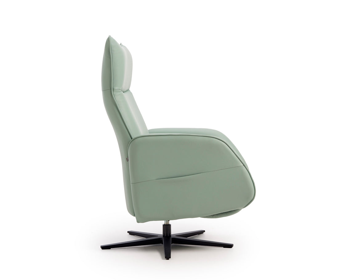 Sillón de diseño giratorio con relax en piel natural verde menta modelo PHILLY