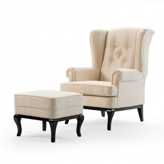 sillon orejero clasico en tela blanca con capitone