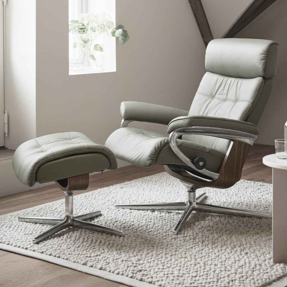 Sillon STRESSLES pie Cross en piel Paloma verde Shadow Green Sidivani distribuidor oficial Stressless en Madrid
