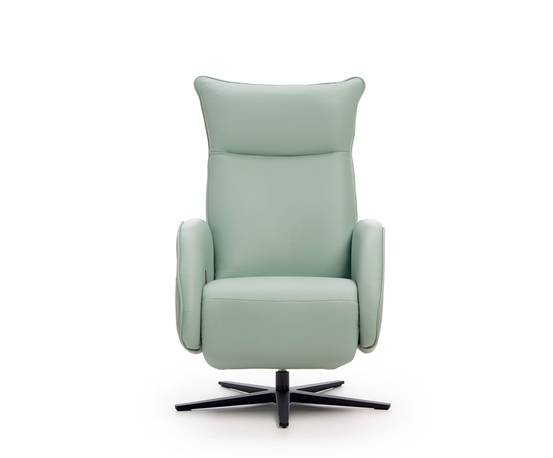 Sillón de diseño giratorio con relax en piel natural verde menta modelo PHILLY