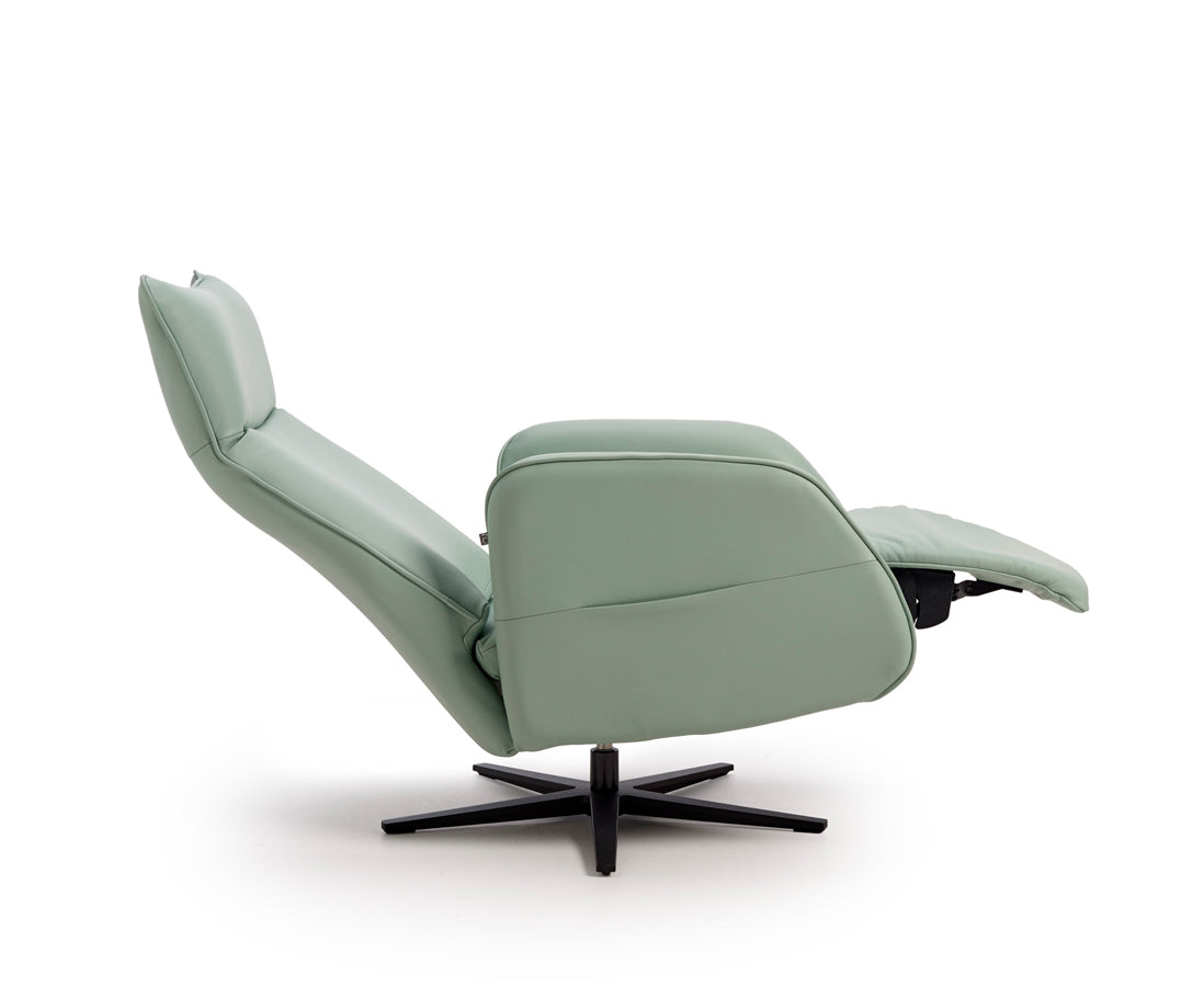 Sillón de diseño giratorio con relax en piel natural verde menta modelo PHILLY