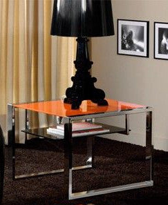 Mesa de centro con tapa cristal de color cuadrada