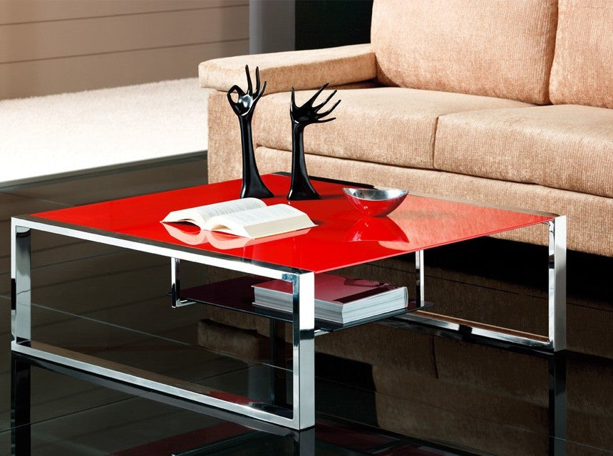Mesa de centro con tapa cristal de color cuadrada