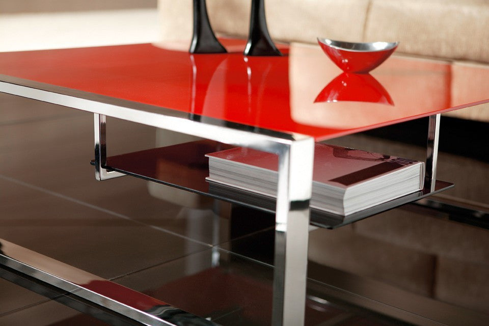 Mesa de centro con tapa cristal de color cuadrada