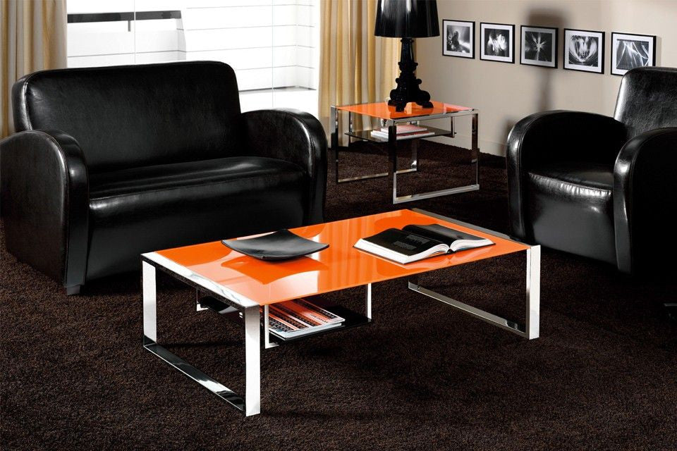 Mesa de centro con tapa cristal de color cuadrada