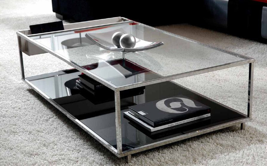 Mesa Acero y Cristal Con Revistero