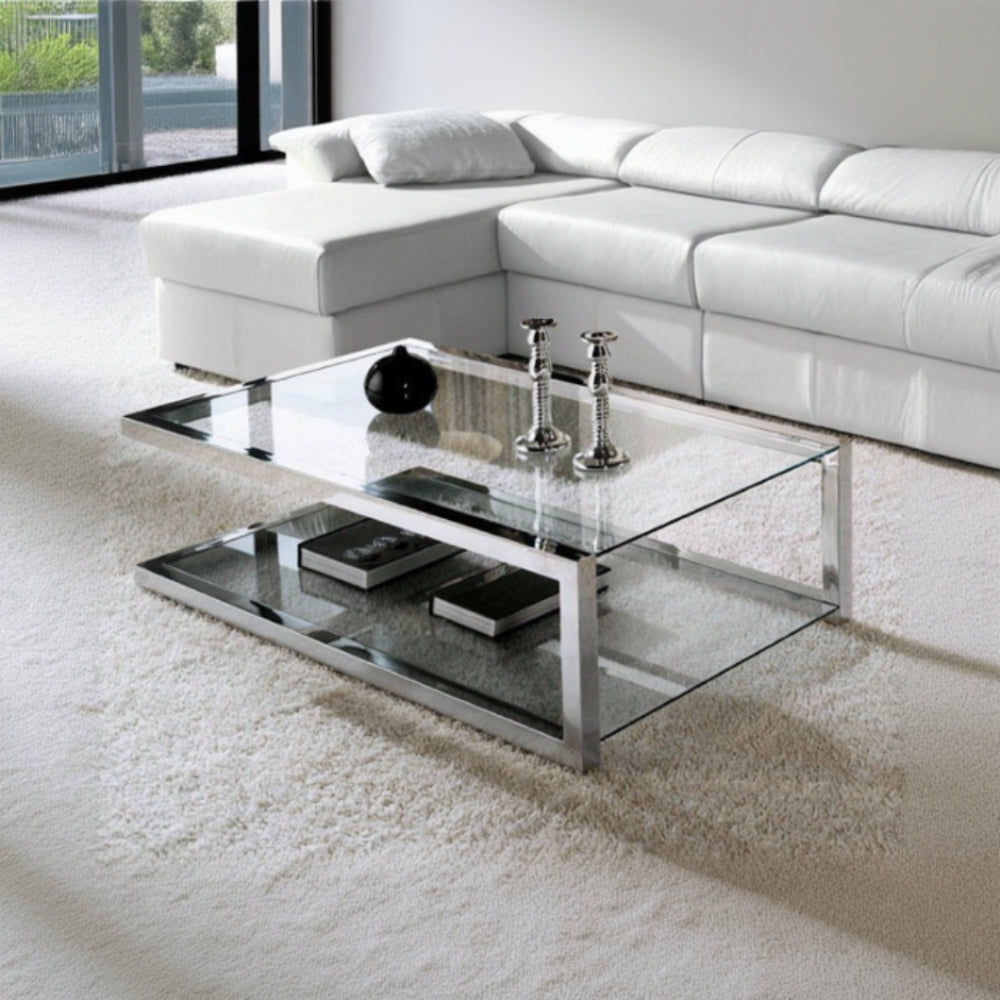 mesa centro Cuadrado acero inoxidable cristal diseno