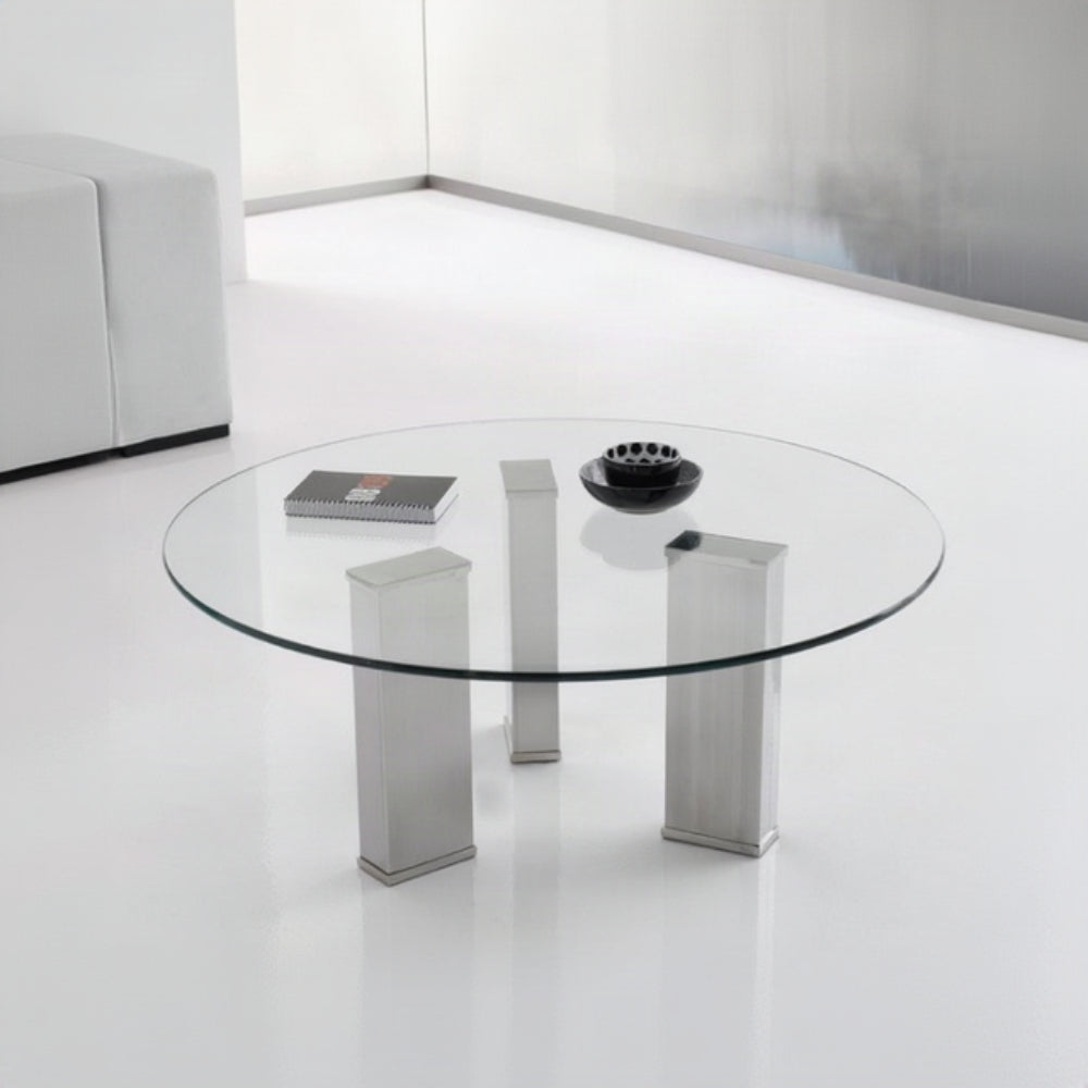Mesa de centro redonda modelo 9000 de cristal y acero inoxidable Sidivani