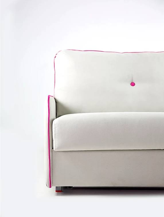 sofa cama blanco y rosa con apertura italiana en tela antimanchas aquaclean