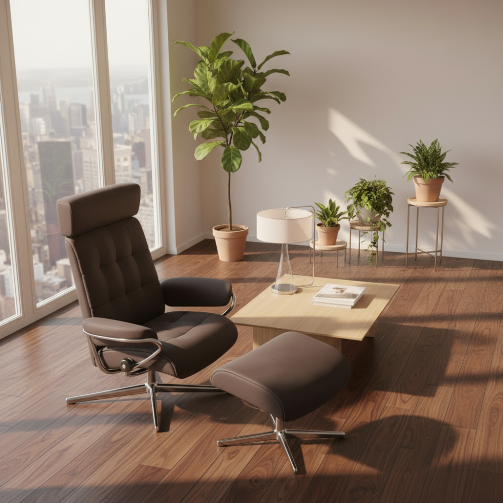 Sillón de Stressless® modelo LONDON Pie Cross base Plus™ System BalanceAdapt™ piel Paloma