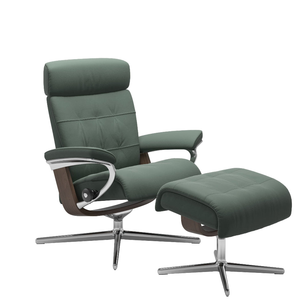Sillon STRESSLESS modelo ERIK con pie CROSS en piel Paloma con Pouf