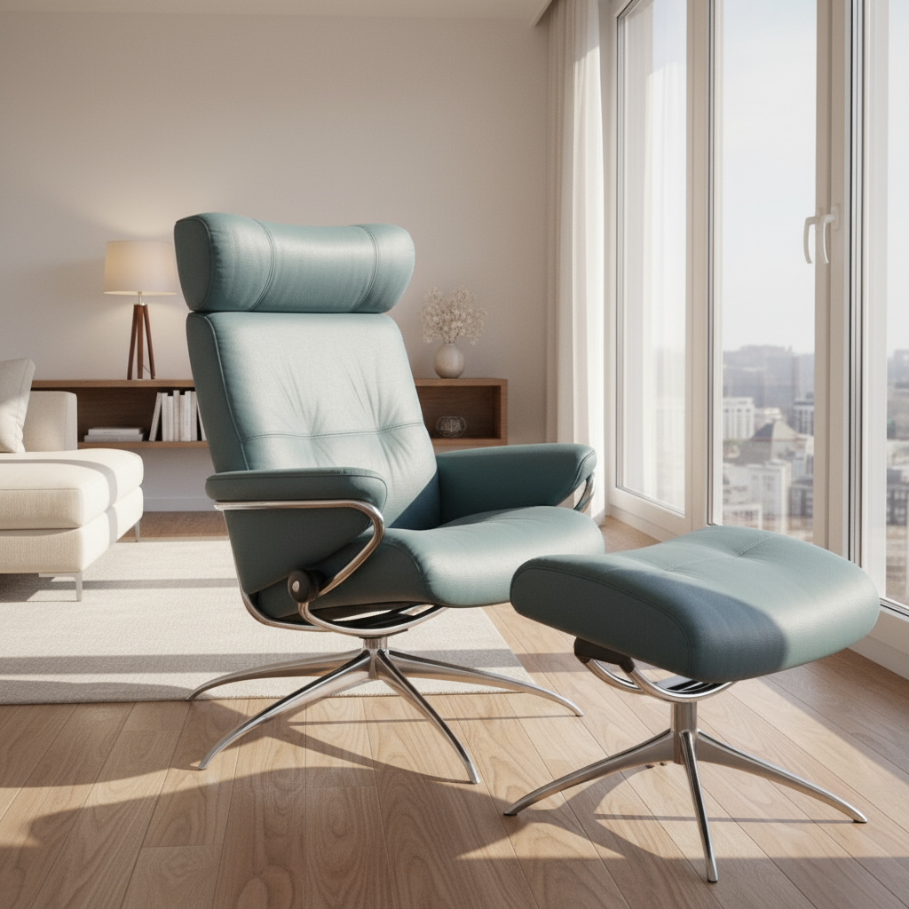 Sillón de Stressless® modelo BERLIN Pie Star base Plus™ System BalanceAdapt™ piel Paloma