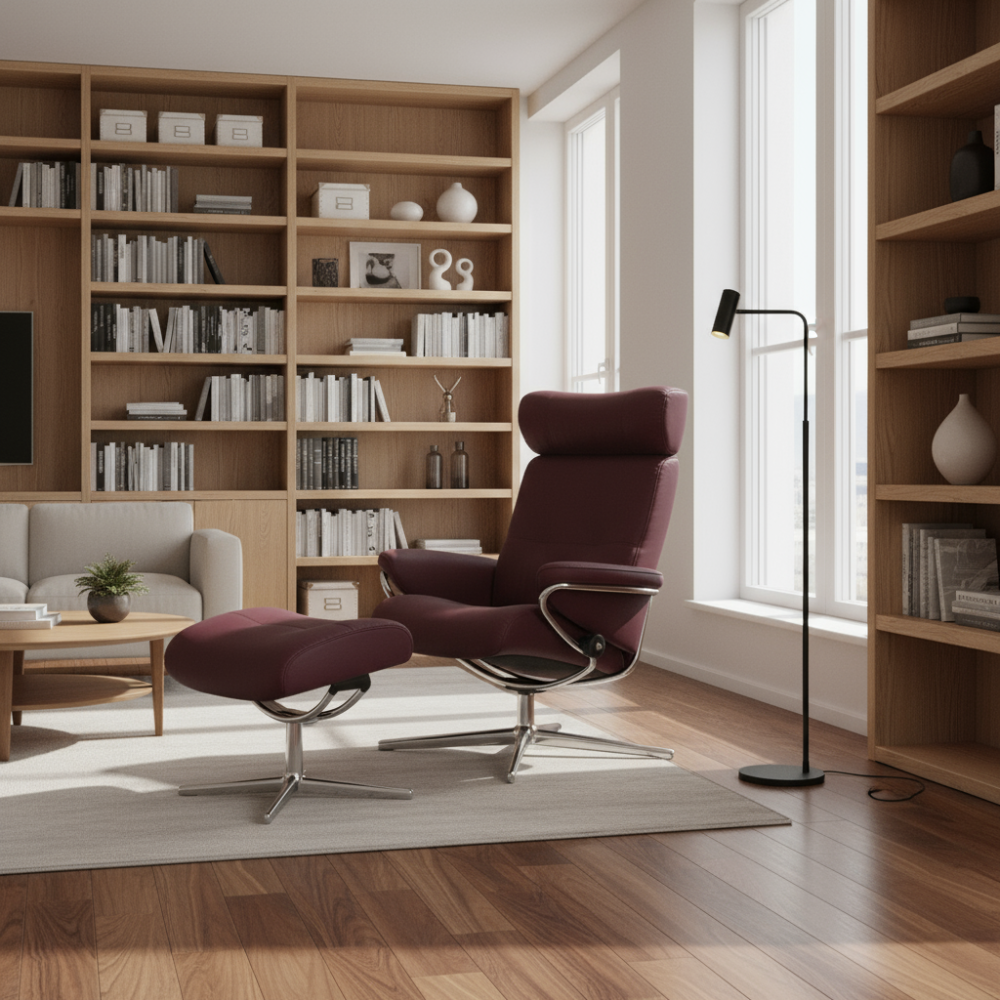 Sillón de Stressless® modelo BERLIN Pie Cross base Plus™ System BalanceAdapt™ piel Batick