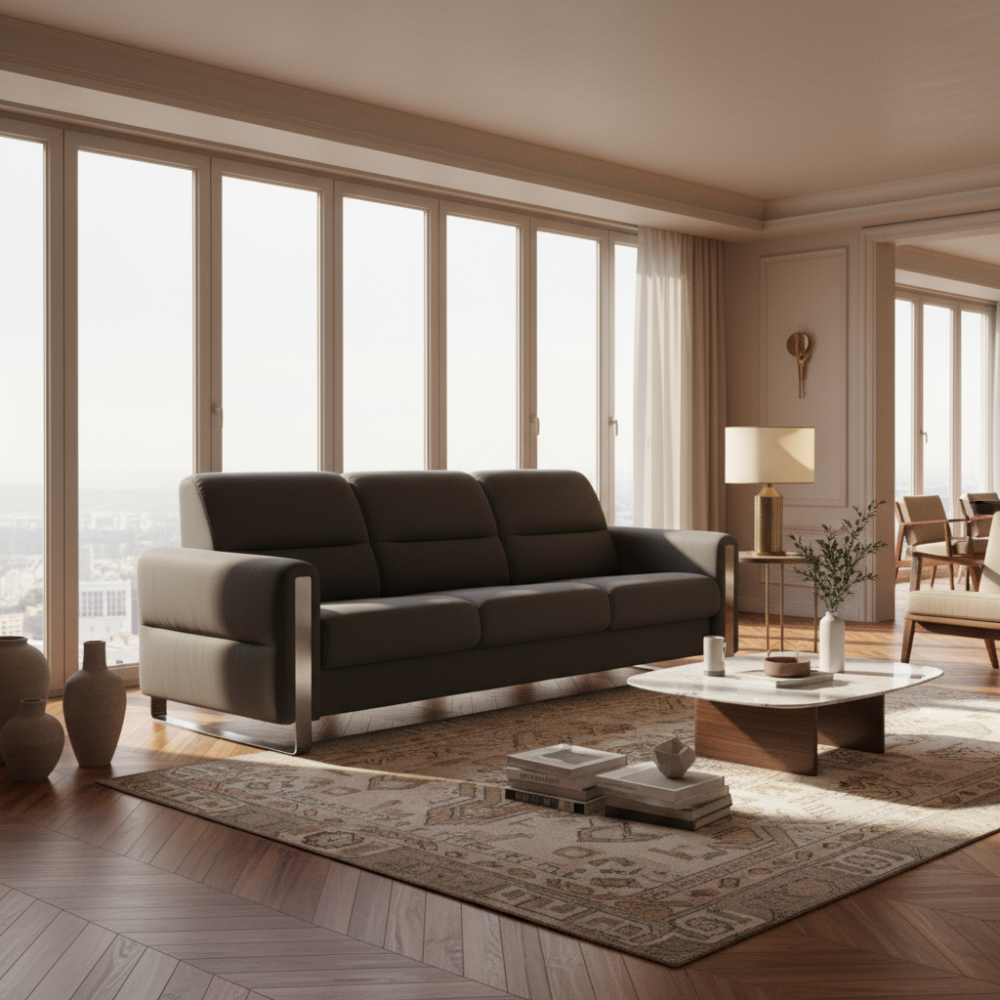 Sofá 3 plazas modelo FIONA Stressless® Comfort Zones™ Brazo METAL piel Paloma