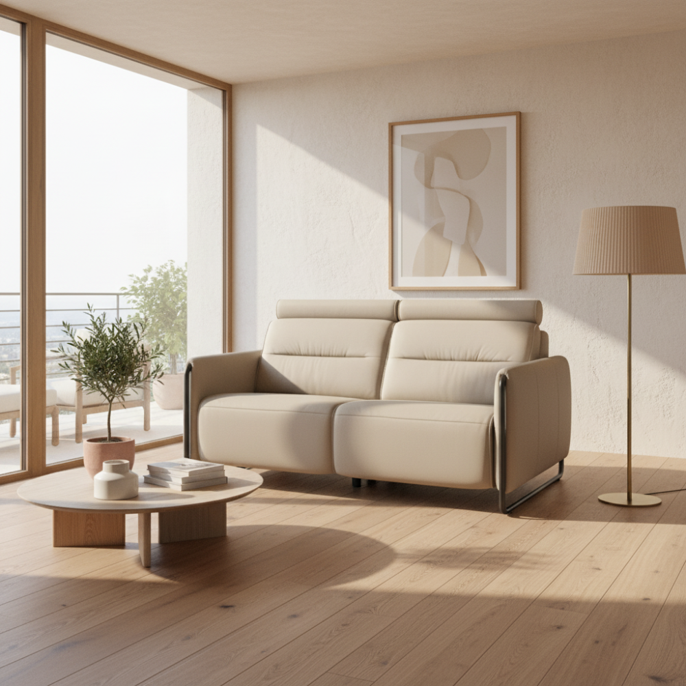 Sofá 2 plazas modelo EMILY Stressless® Power™ Brazo Metal piel Paloma