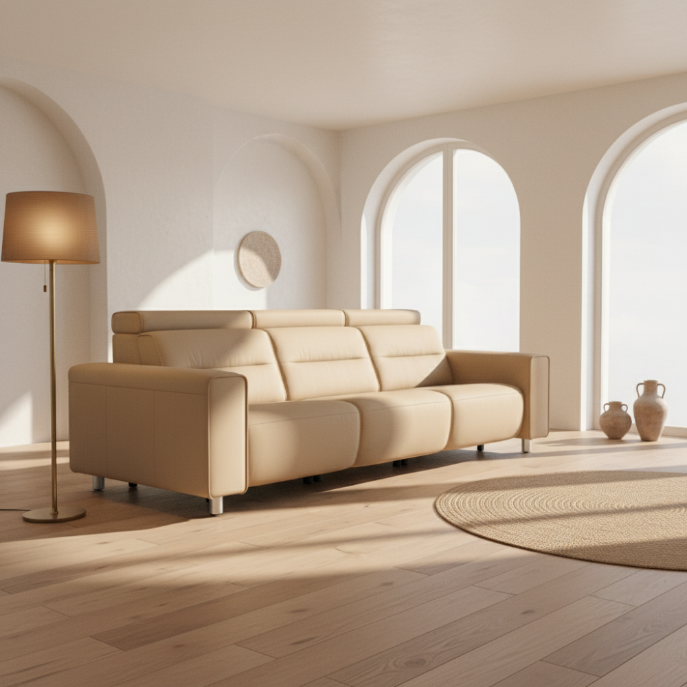 Sofá 3 Plazas modelo EMILY Stressless® Power™ Brazo Ancho piel Paloma