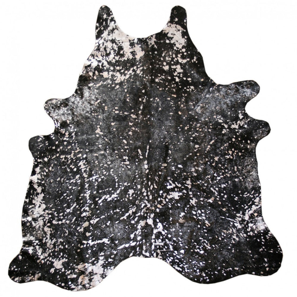 Alfombra de diseño en piel Devoré en Negro con detalles plateados