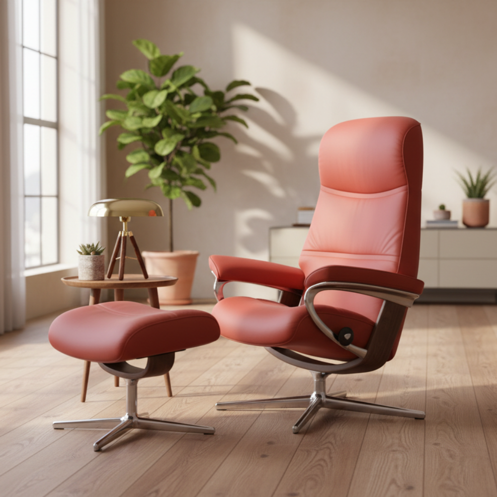 Sillón modelo PHILIP Cross Plus™ System BalanceAdapt™ de Stressless en piel Batick Pie Cromado