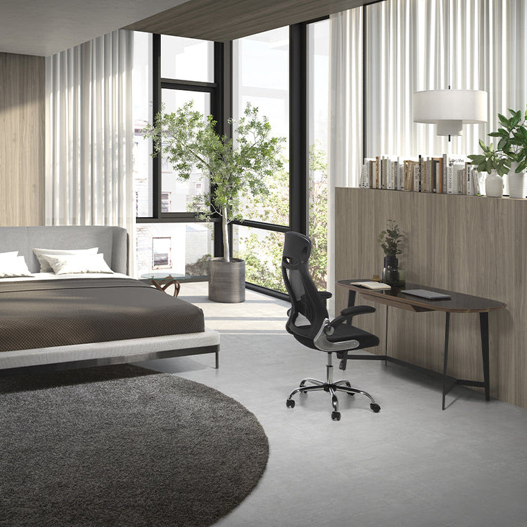 Escritorio oficina de madera Nogal y cristal tintado negro