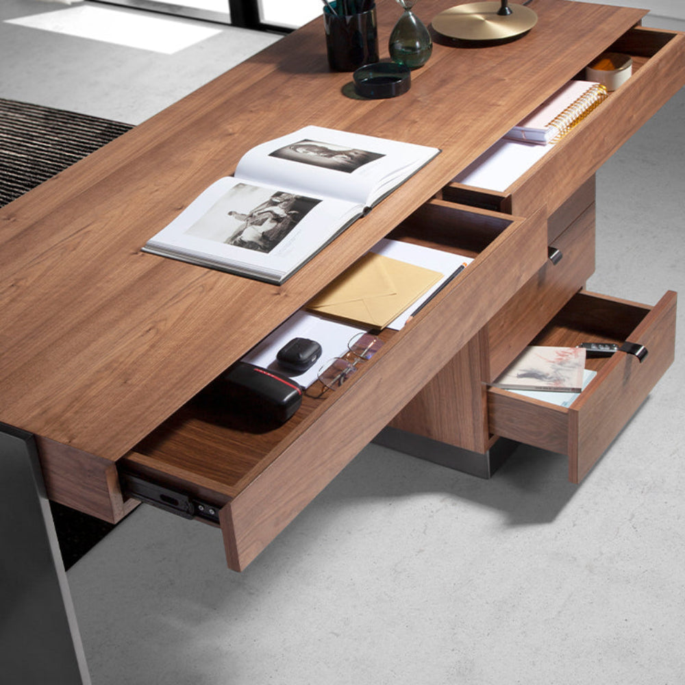 Escritorio oficina de madera Nogal y acero pulido