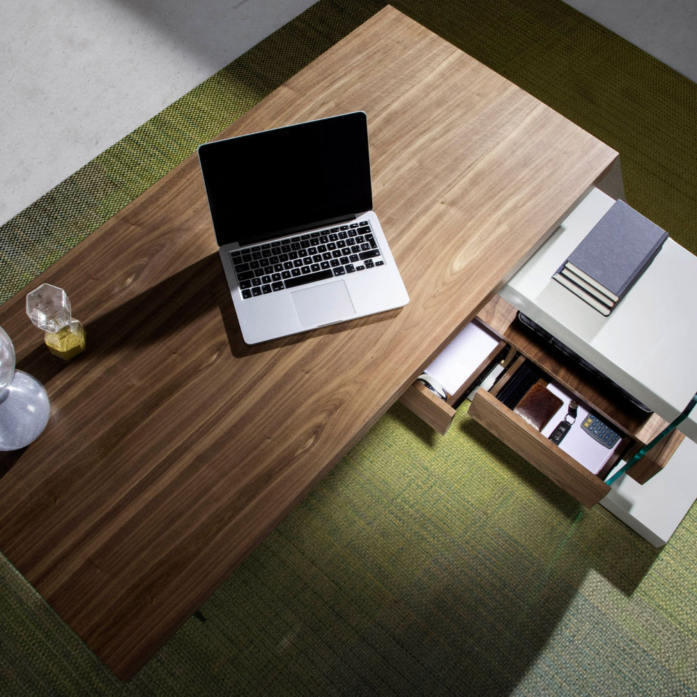 Escritorio Nogal y Cristal Colección Elegance