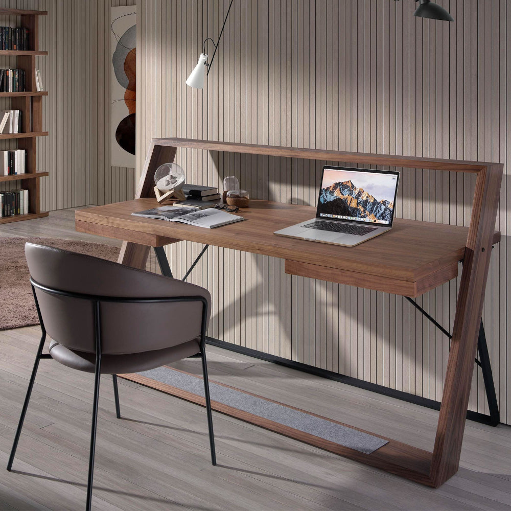 Escritorio oficina de madera Nogal y acero negro