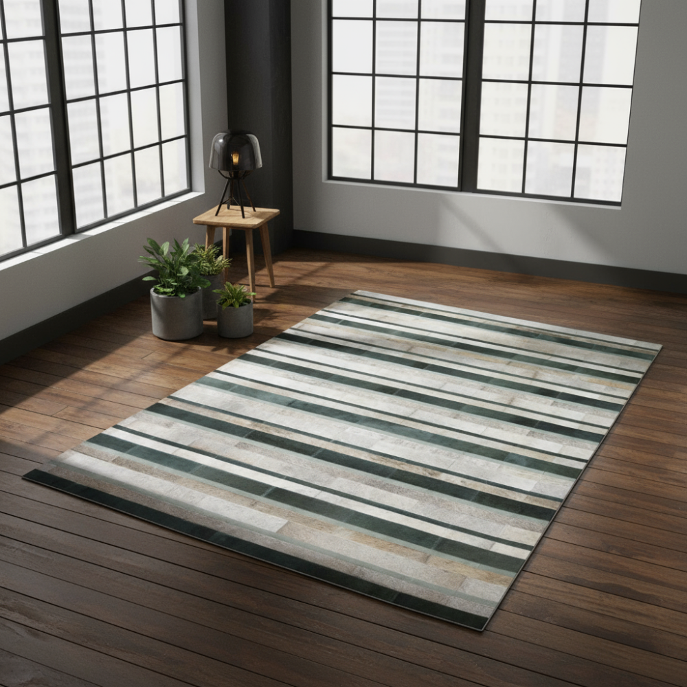 Alfombra de diseño en piel Frontera Lines Grey