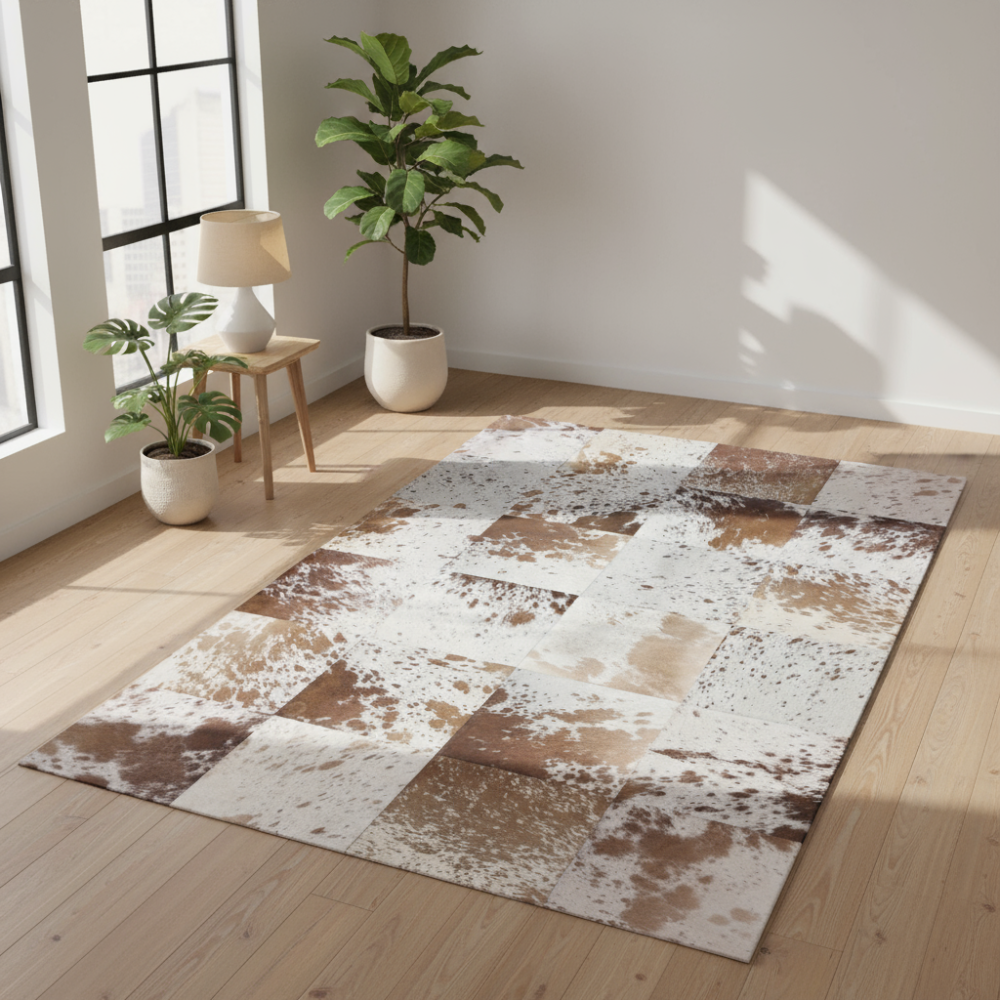 Alfombra de diseño en piel Leather Patchwork dibujo H