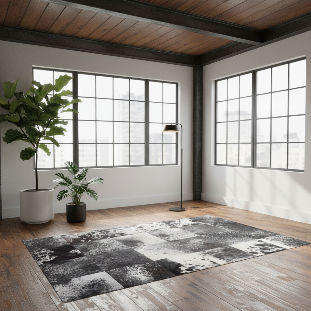 Alfombra de diseño en piel Leather Patchwork dibujo A