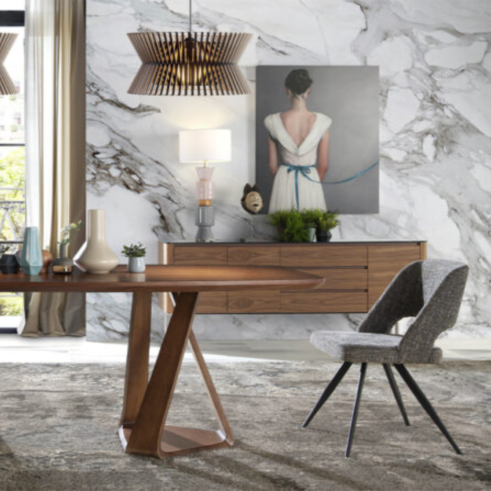 Aparador Madera Chapada Nogal Tapa Cristal Negro Colección Elegance