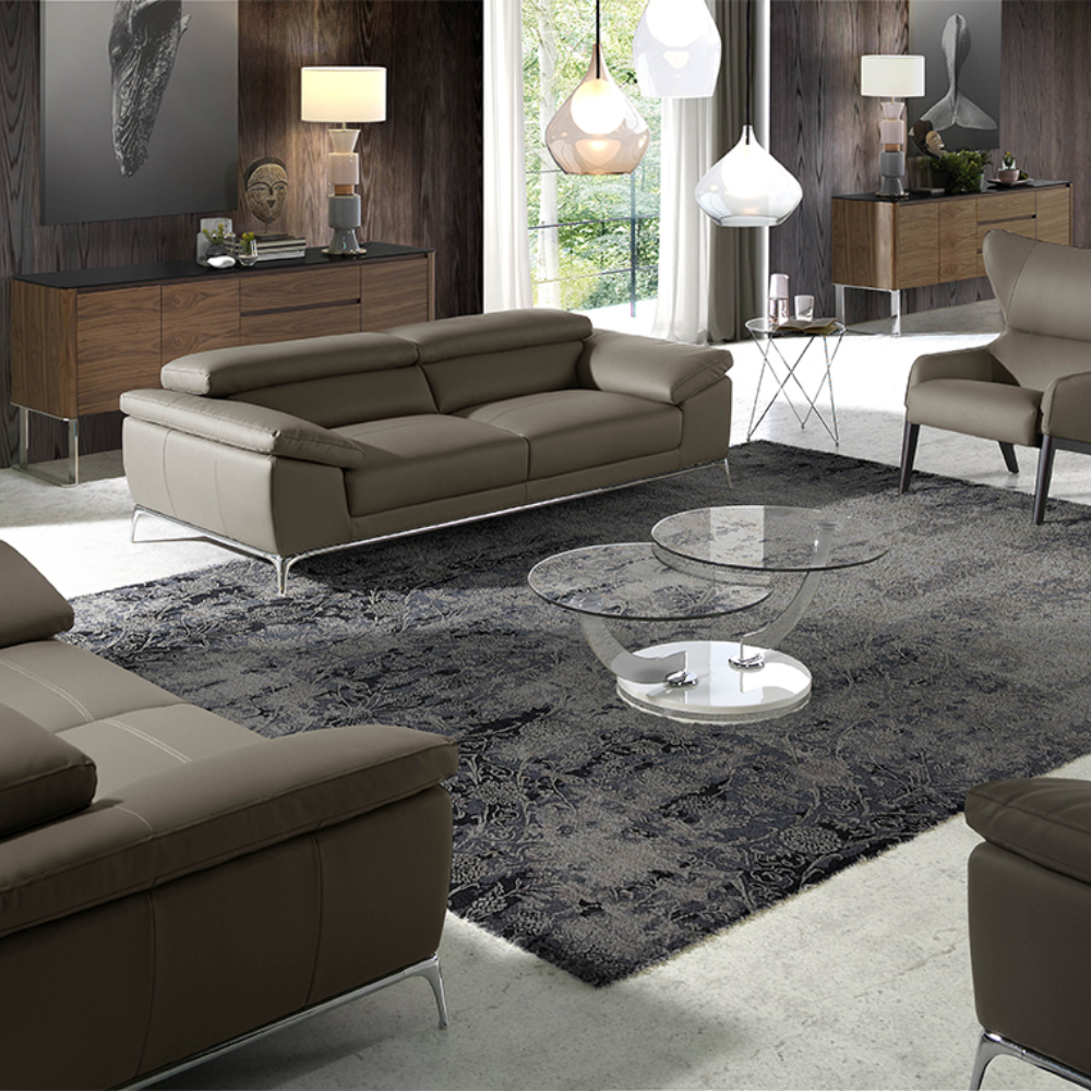 Aparador Madera Chapada Nogal Tapa Cristal Negro Colección Elegance