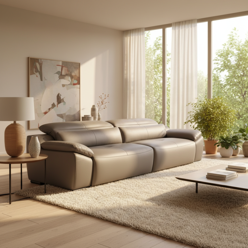 Sofá de diseño con asientos relax modelo BOSSANOVA en piel chocolate